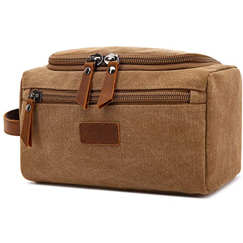 Men's Toiletry Bag Canvas Shaving Dopp Kit Travel Bags Organizer (Coffee)