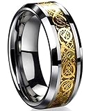 Tanyoyo Dragon Scale Dragon Pattern Beveled Edges Celtic Rings Jewelry Wedding Band for Men Women Size 5-14
