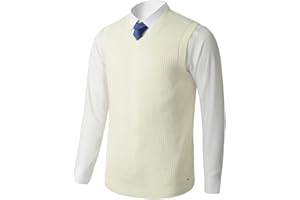 ZHILI Mens V-Neck Knitted Sweater Vest Solid Plain Sleeveless Pullover Knitwear Loose Fit All Match Sweater Tops