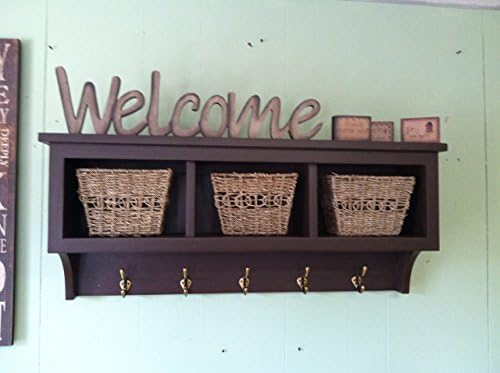 Cubby Wall Shelf Country Shelf for Baskets Bath Or Entryway W Hooks 36" With Back