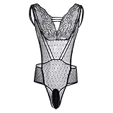 YiZYiF Men's See-Through Bodysuits Underwear One Piece Xdress Lingerie Nightwear Black Medium