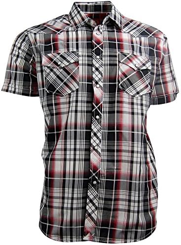 Western Heritage Men's Short Sleeve Snap Front Western Shirt (XX-Large, Black/Red)