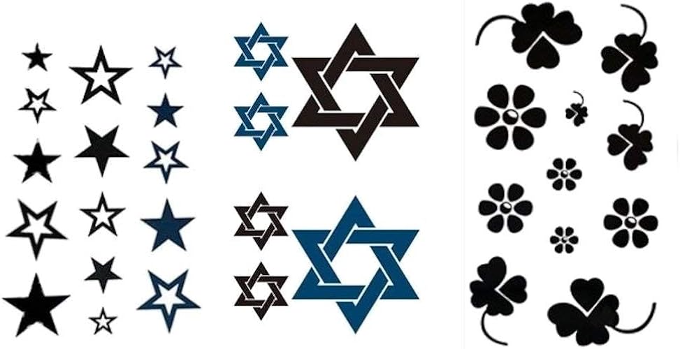 Tatouage éphémère étoiles Trèfles Fleurs Bleu Et Noir Bijou