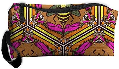 Art Deco Bee Cosmetic Bags Brush Pouch Makeup Bag Zipper Wallet Hangbag Pen Organizer Carry Case Wristlet Holder