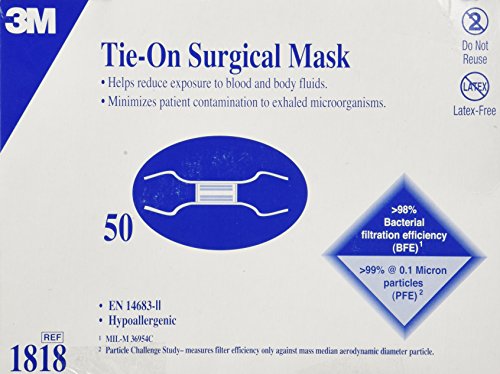 3m tie-on surgical mask, blue, 50 count