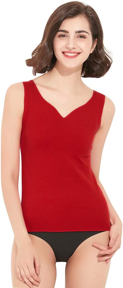 Dizadec Seamless Stretch Thermal Camisole for Women, Scoop Neck Soft Cozy Faux Fur Lining Underwear Tanks Tops