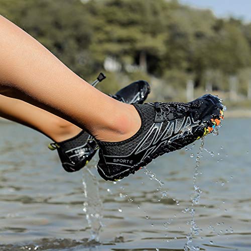 Bopika Water Shoes Sports Quick Dry Barefoot Shoes Diving Swim Surf Aqua Walking Beach for Mens Womens (12 M US Men, WG-Black)