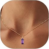 FANZE Birthstone Necklace for Women, Dainty Gold Necklace, 925 Sterling Silver Cubic Zirconia Pendant Necklace Birthday Valentine's Day Jewelry Gifts