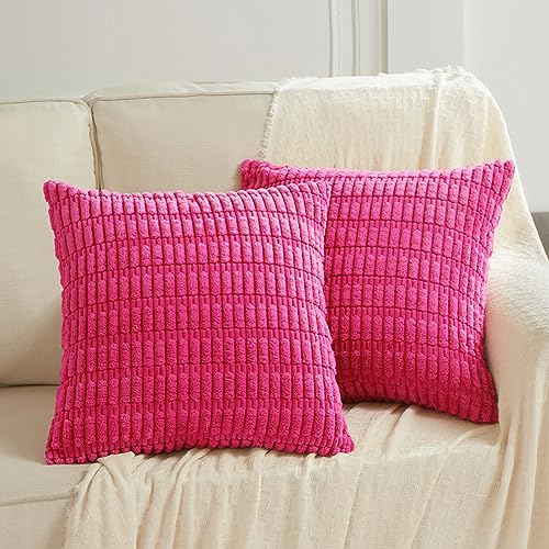 Fancy Homi 2 Packs Hot Pink 26x26 Pillow Covers, Euro Pillow Covers with Stripe Pattern, Big Throw Pillow Covers for Couch Bedroom 66x66 cm