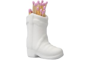 KALAUTO Cowboy Boot Match Holder With Striker - Coastal Home Ceramic Cowgirl Boot Decor Aesthetic Small Cute Matchstick Box Western Decorative Mini Matchesboxes For Bathroom Bedroom Fireplace Kitchen (white)