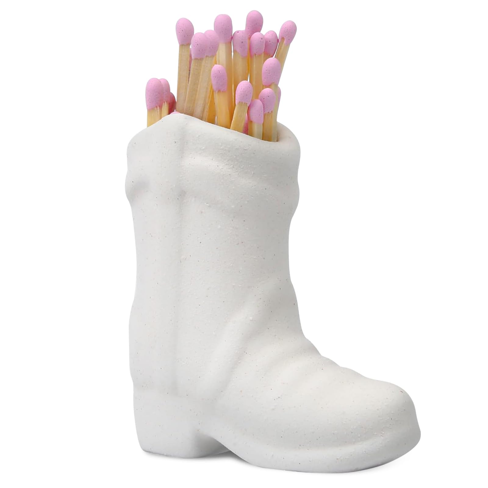 Photo 1 of Cowboy Boot Match Holder With Striker - Coastal Home Ceramic Cowgirl Boot Decor Aesthetic Small Cute Matchstick Box Western Decorative Mini Matchesboxes For Bathroom Bedroom Fireplace Kitchen (white)