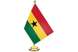 Ghana Desk Small Flag Set,5×8 Inch Ghanian Mini Desktop table Banner,12" Metal Solid Pole Decor,Tiny Digital Printed Polyeste