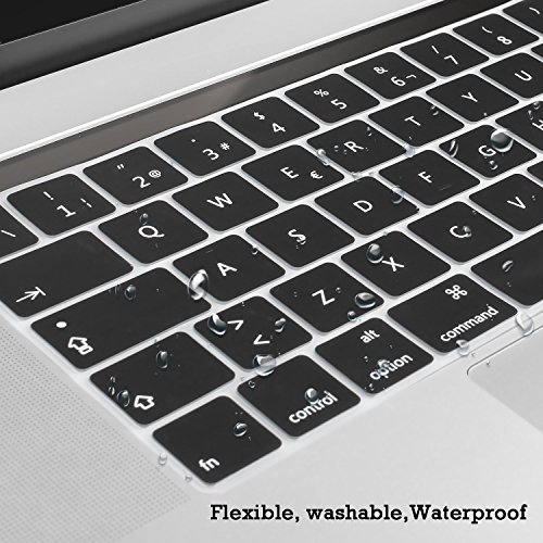 Batianda Spanish ESP Waterproof Ultrathin Silicone Keyboard Cover Skin for Newest MacBook Pro 13 15 inch 2017 & 2016 With Touch Bar & Touch ID Model:A1706 / A1707 (Black)