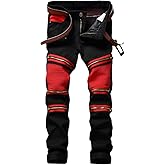 Enrica Men's Ripped Straight Slim Moto Biker Jeans