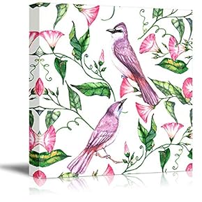 Canvas Wall Art for Living Room,Bedroom Home Artwork Paintings Flower and Bird Ready to Hang - 12x12 inches