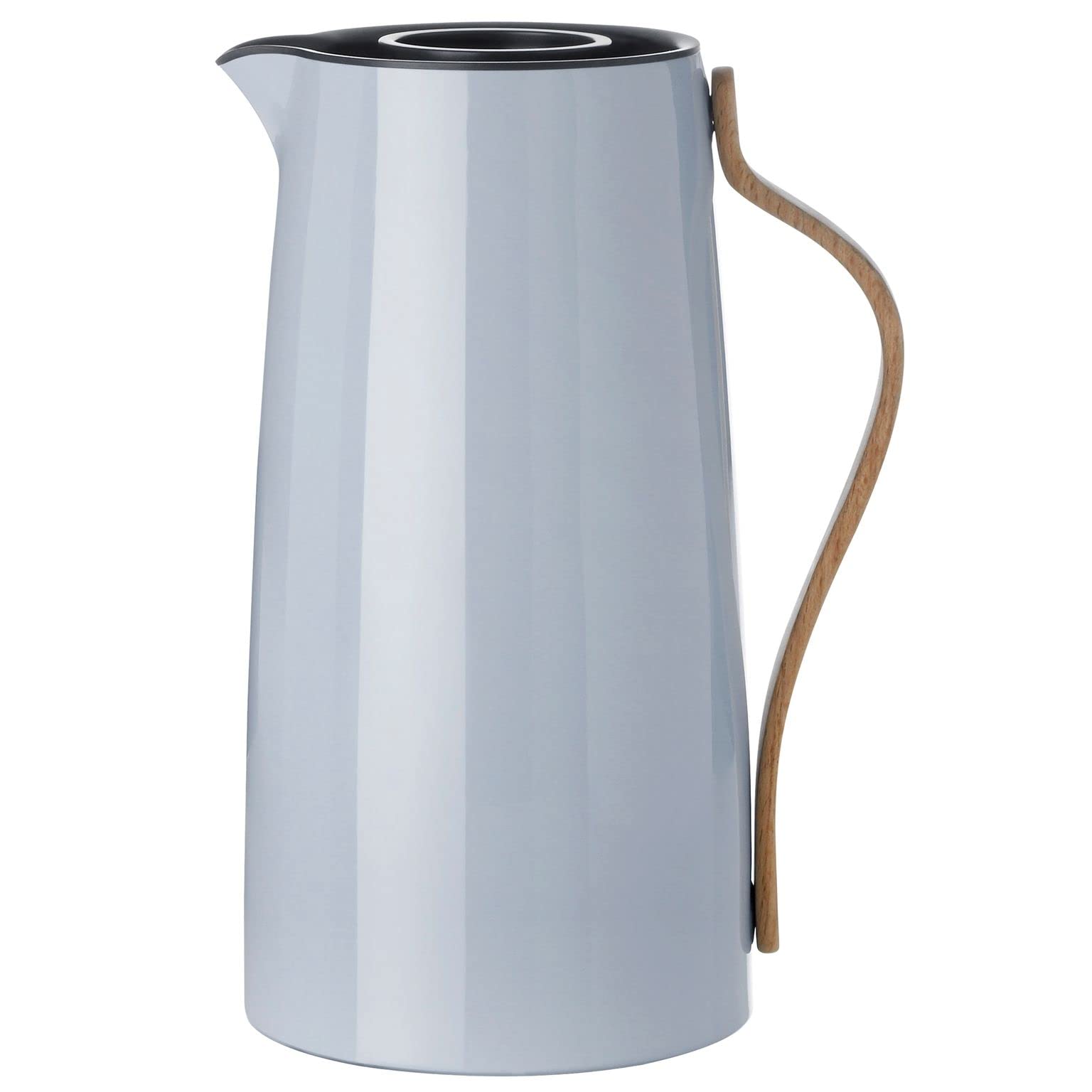 Stelton Emma Vacuum Jug Coffee - 1.2L Stainless Steel Thermal Insert, Double Wall Insulated Pitcher - Tea Pot and Hot Beverage Container with Beech Wood Handle, Easy-Click Lid, Glossy Finish (Blue)
