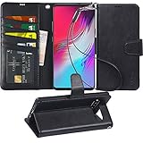 Arae Case Compatible for Samsung Galaxy S10 5G, PU Leather Wallet case [Stand Feature] with Wrist Strap and [4-Slots] ID&Credit Cards Pockets [Not for S10] - Black