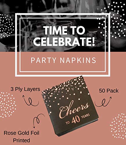 Rose-Gold-Foil-Cocktail-Napkins-with-Cheer-40-Years-Folded-5-x-5-Inches-Disposable-Party-Napkins-3-Ply-Paper-Beverage-Napkins-for-40th-Birthday-Decorations-Wedding-Anniversary-Retirement-Black