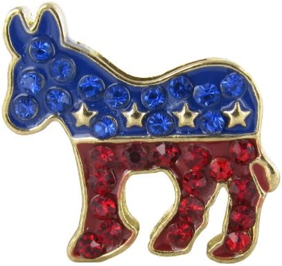 Small Gold Patriotic Donkey Rhinestone Brooch Pin - Royal Blue and Dark Red Crystals and Enamel