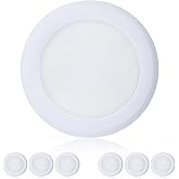 TOPELER 6Pack Dimmable LED Surface Mount Downlight, 15W 1000Lm Low Profile Ceiling Light Fixture, 5000K Daylight, Installs with Junction Box or Recessed Can, ETL-Listed