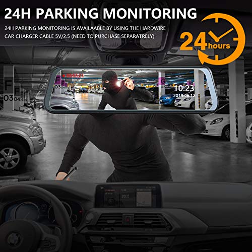 Mirror Dash Cam Front and Rear - 1080P Full HD Stream Media Dual Lens Car Camera ,10 Inch Full Touch Screen with 1080P Backup Camera, Super Night Vision, G-Sensor, Parking Monitor, Loop Recording.