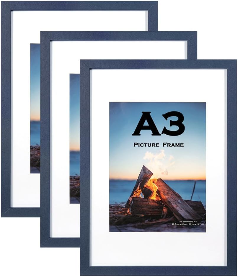 Scholar Tree Navy Blue Wooden A3 Picture Frame Set of 3 Wall Mountable