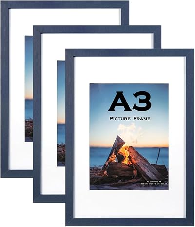 Scholar Tree Navy Blue Wooden A3 Picture Frame Set of 3 Wall Mountable