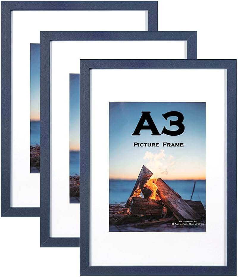 Scholar Tree Navy Blue Wooden A3 Picture Frame Set of 3 Wall Mountable
