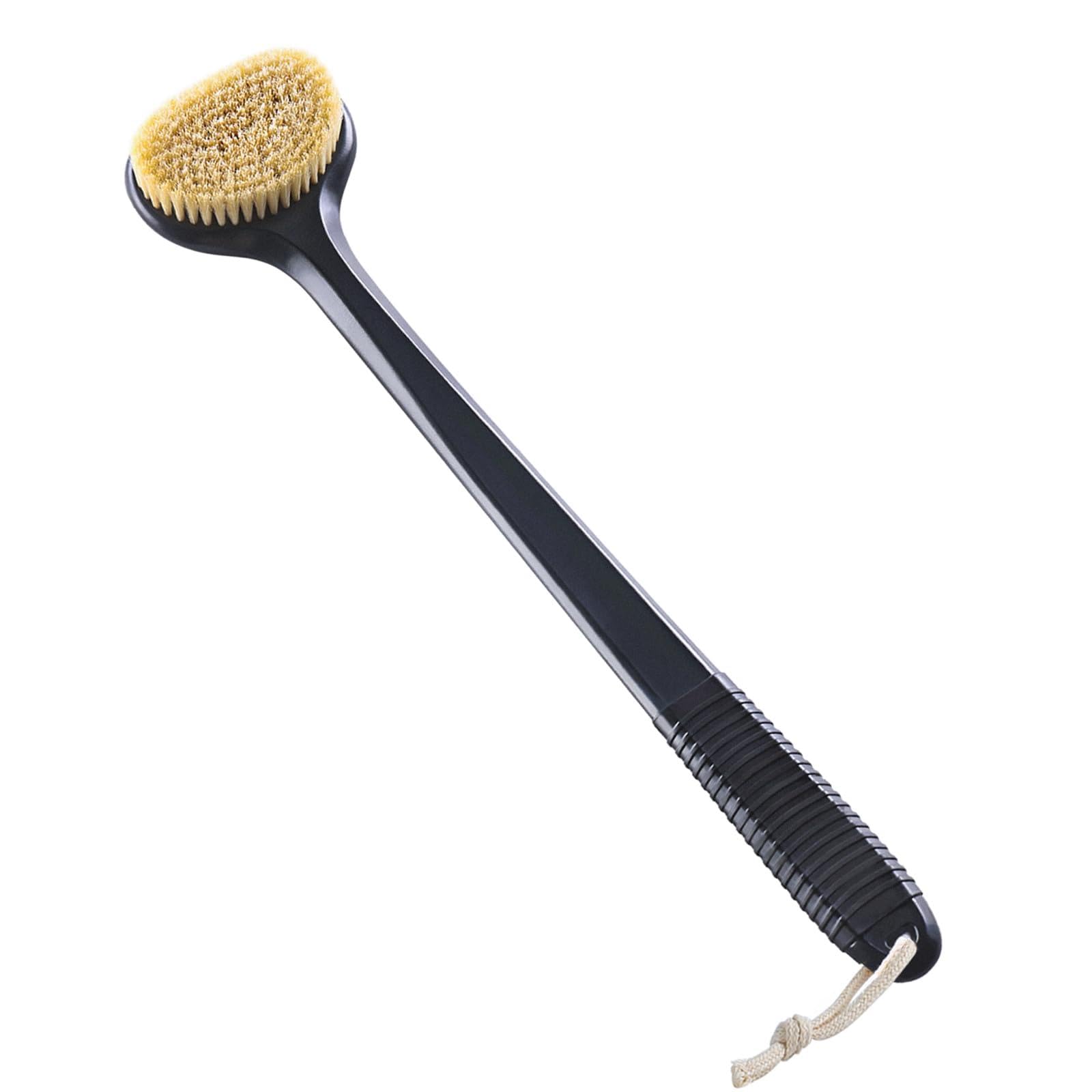 VANZAVANZU Dry Brushing Body Brush, 17-Inch Anti-Slip Handle Back Scrubber for Shower, Wet & Dry Brush with Natural Boar Bristles for Lymphatic Drainage, for Men & Women, Boar Bristles