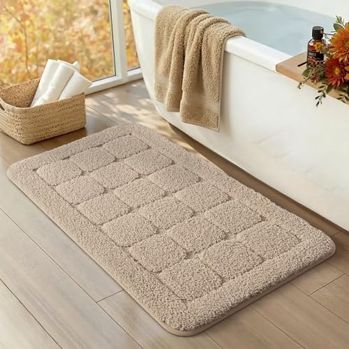 Color&Geometry Beige Bathroom Rugs Non Slip Washable 44x76 cm, Luxury Absorbent Bath Mats for Bathroom Floor, Sink, Bathtub, Thick Soft Shower Mat Outside Shower