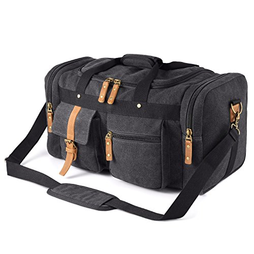 Plambag Oversized Canvas Duffel Bag Overnight Travel Tote Weekend Bag Dark Gray