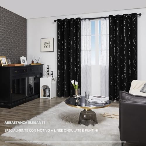 Set di 2 tende per occhielli, per Halloween, 140 x 245 cm, per camera da letto, oscuranti, isolanti termici, anti freddi, con occhielli, stampate, linee e punti, colore: argento