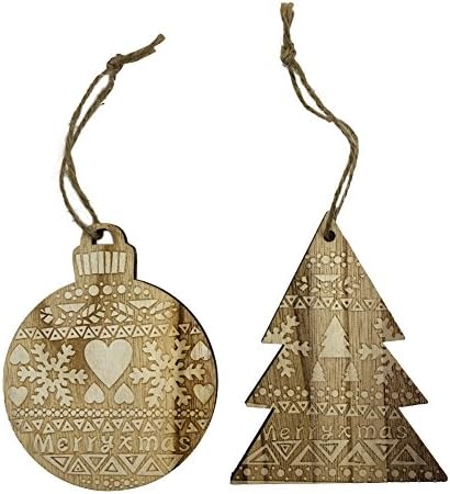 Wood Christmas Tree Ornaments, Set of 2