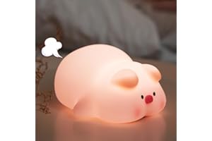 Myratts Cute Pig Night Light, 3 Level Dimmable Nursery Nightlight, Kawaii Lamps Squishy Silicone Rechargeable Touch Lamp, Best Gift for Kids Adults Room Decor