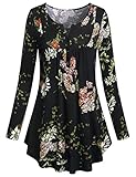 SeSe Code V-Neck Tunic Shirts For Women, Ladies' Soft Long Sleeve Classy and Chic Floral Flowy Blouses Flared Hem Casual Tunic Tops L Black-2