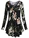 SeSe Code V-Neck Tunic Shirts For Women, Ladies' Soft Long Sleeve Classy and Chic Floral Flowy Blouses Flared Hem Casual Tunic Tops L Black-2