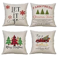 Kapsuen Throw Pillow Covers 18x18 Inch Christmas Decorations for Home Bedroom Sofa Cushion- Merry Christmas, Tree, Snowflake, Farmhouse Cotton Linen Pillow Case Set of 4