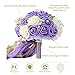 Febou Bridal Bouquet with Artificial Roses, Lace Pearl Ribbon - Perfect for Wedding, Church, Party and Home Decor (Long Ribbon, White+Purple)