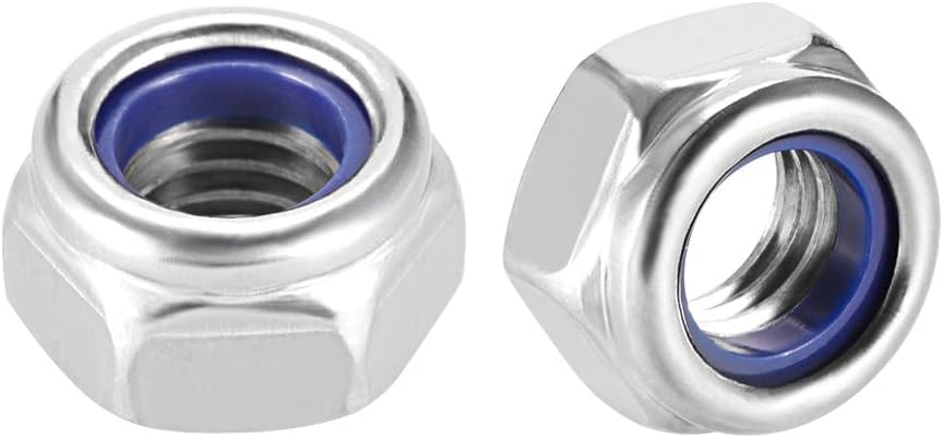 sourcing map Hex Lock Nuts - M8 x 1.25mm Stainless Steel Nylon Insert Self-Locking Nuts for Fasteners 5Pcs Silver Tone