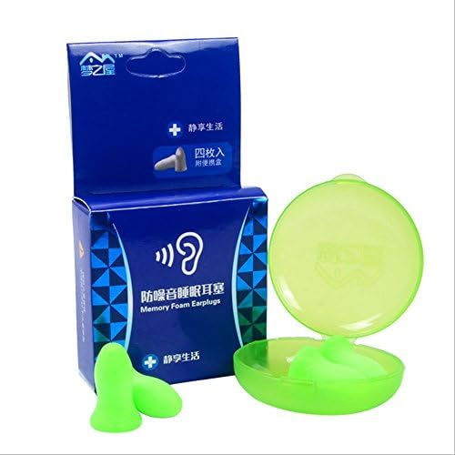 GUAITAI Breathable Earplugs Soft Memory Cotton Noise Reducer Healthy Hearing Protector 2 Pairs + Carring Box (Green/S)
