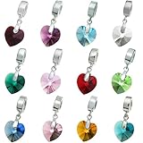 Dreambell 925 Sterling Silver Birthday Heart Dangle European Bead Charm using Swarovski Elements Crystal