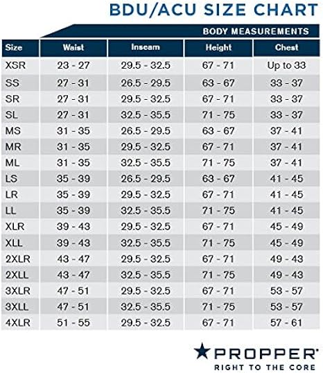 propper pants size chart