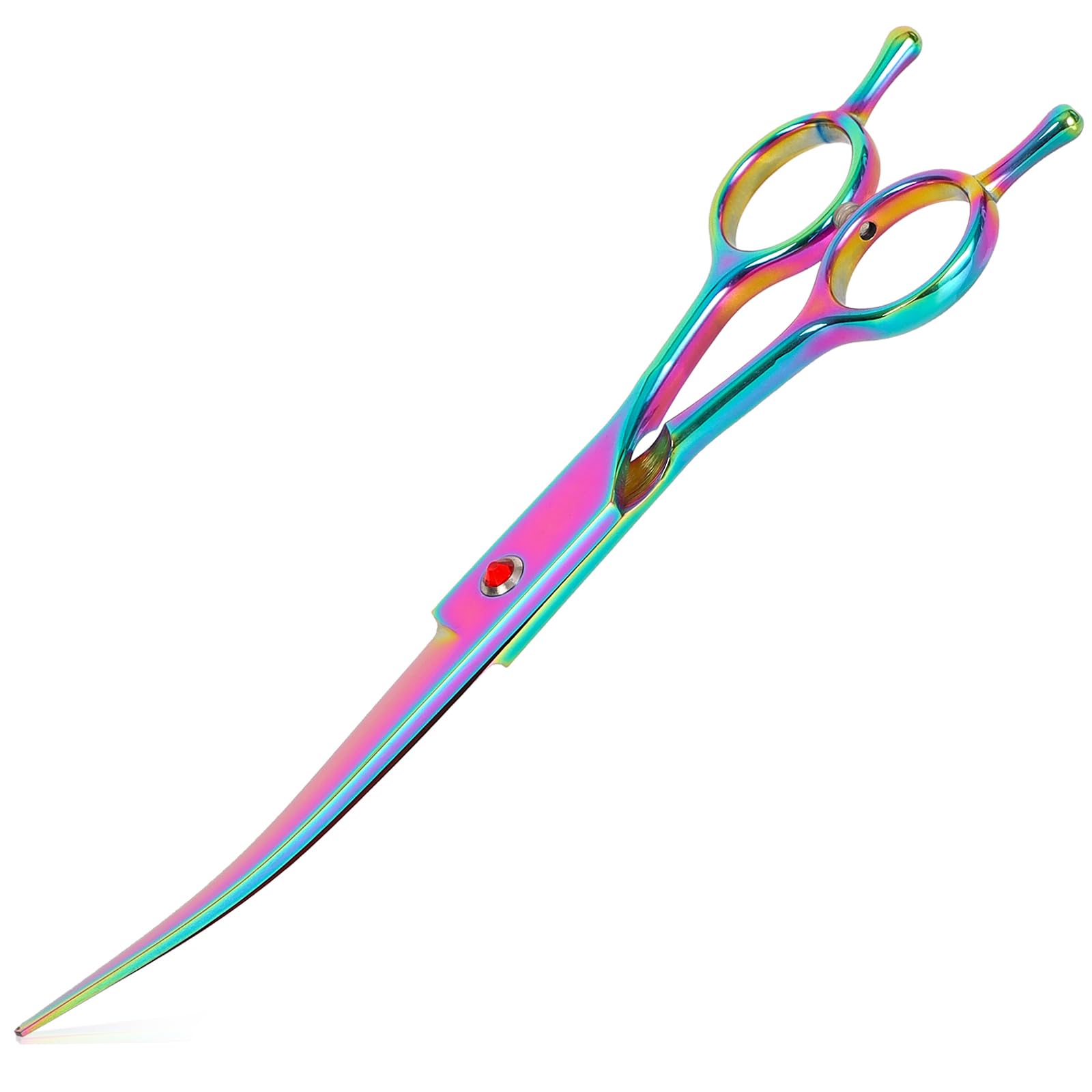 Dog Grooming Scissors - Everesta Professional Curved Shears with Ergonomic Handle Stainless Steel Hair Scissors for Dogs, Cats and Other Pets, Sharp & Durable (Rainbow)
