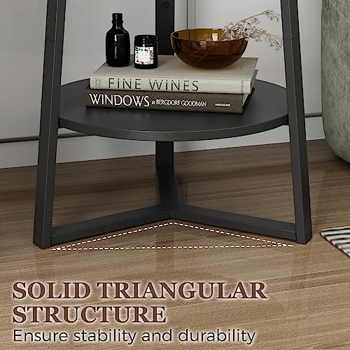 Gadroad Round End Table with Storage Shelf, 2 Tier Farmhouse Circle Side Table Nightstand Sofa Table for Living Room, Bedroom, Wood Tabletop & Black Metal Frame (15.7 * 15.7 * 23inches, Black)