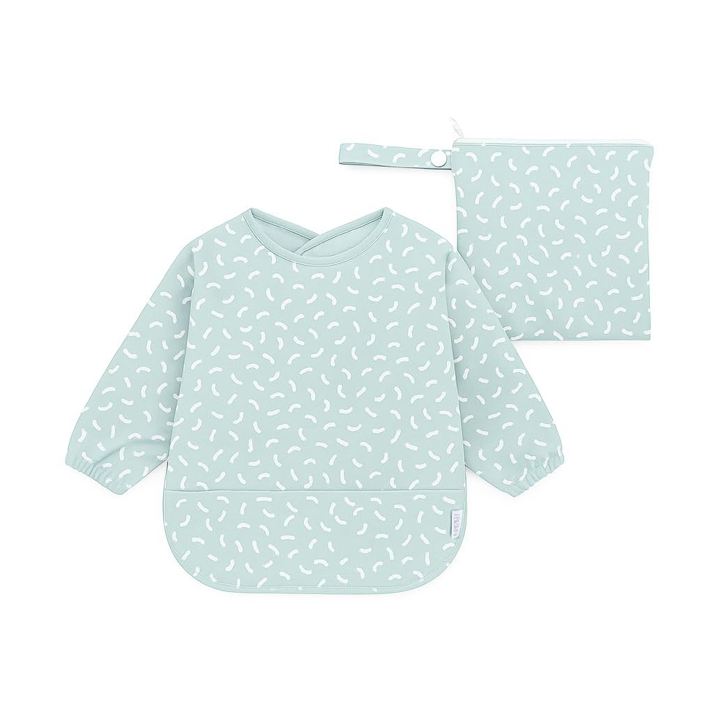 J.Børn BLW Long Sleeve Baby Feeding Bib 6-12M - Waterproof Coverall Weaning Bibs + Free Matching Storage Bag for Baby Led Weaning (Beans)