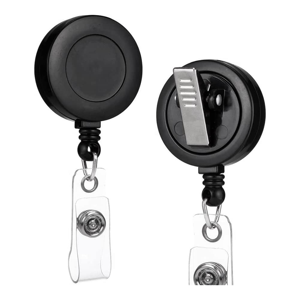 ROBMNE 2 Pack Name Badge Holder ID Badge Holder Retractable Badge Reels with Swivel Alligator Clip (Black)