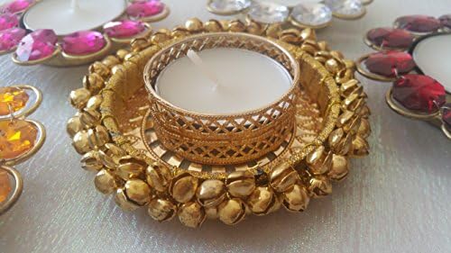 Set of 2 Golden Dancing Bells/ Ghungroo Tealight Candle Holder for Diwali, Festivals, Christmas (No Stones)