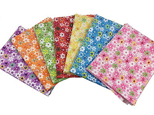 Misscrafts 7pcs 19.7” x 19.7” TOP Cotton Blending Textile Craft Fabric Bundle Fat Quarter Squares Patchwork DIY Sewing Scrapbooking Dot Floral Pattern (Mixed Colour)