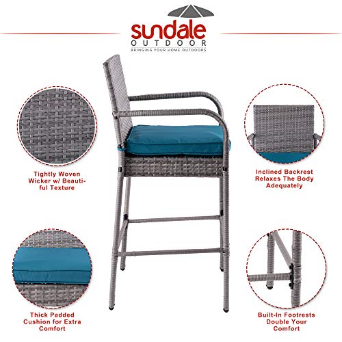 Sundale Outdoor Bar Stools Set of 2, 2 Piece Wicker Bar Stools Rattan