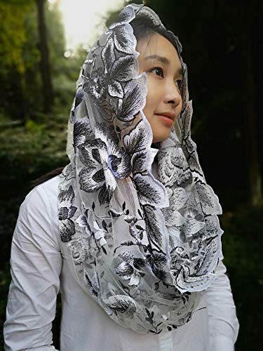 floral embroidery church veil latin mantillas chapel infinity veil Y040